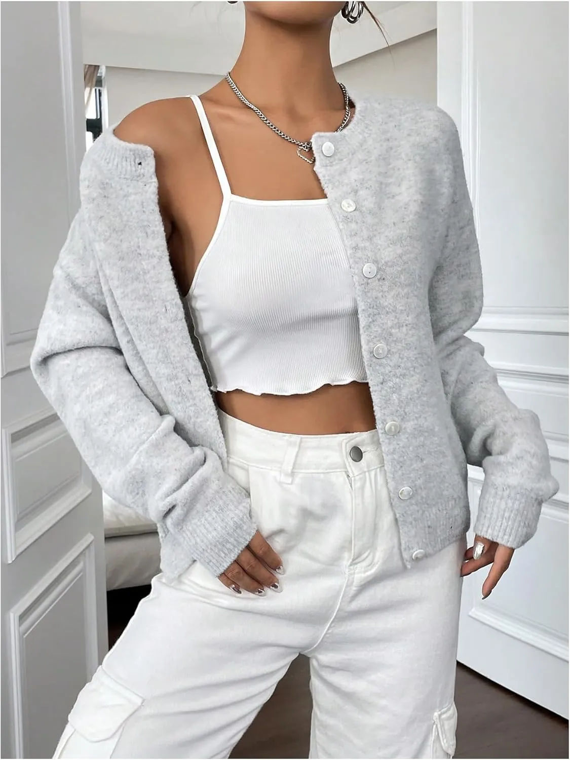 GORGLITTER Women's Button Up Knit Cardigan Open Front Fall Trendy 2025 Cute Long Sleeve Sweater