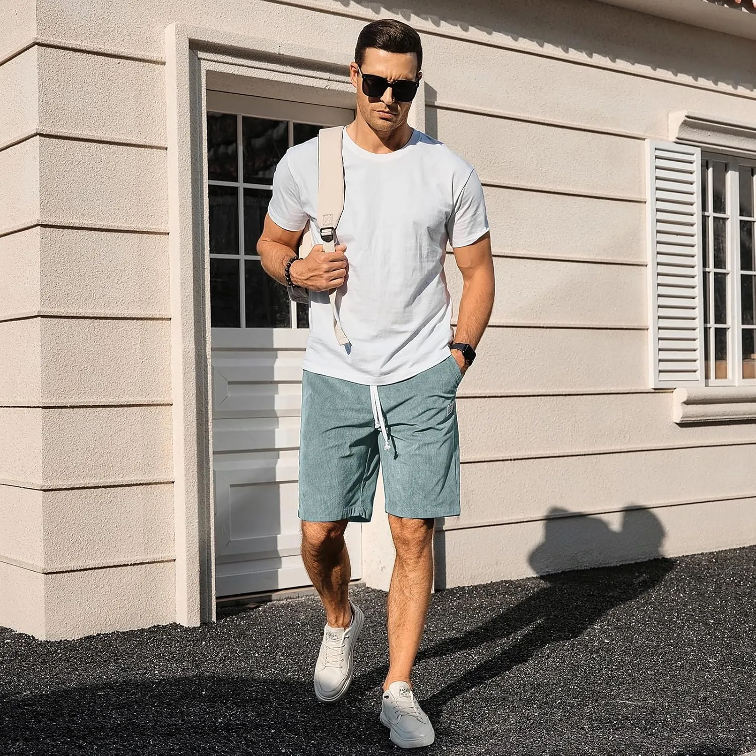 HOTake Mens Corduroy Shorts Casual Elastic Waist Drawstring Summer Beach Loose Fit Shorts