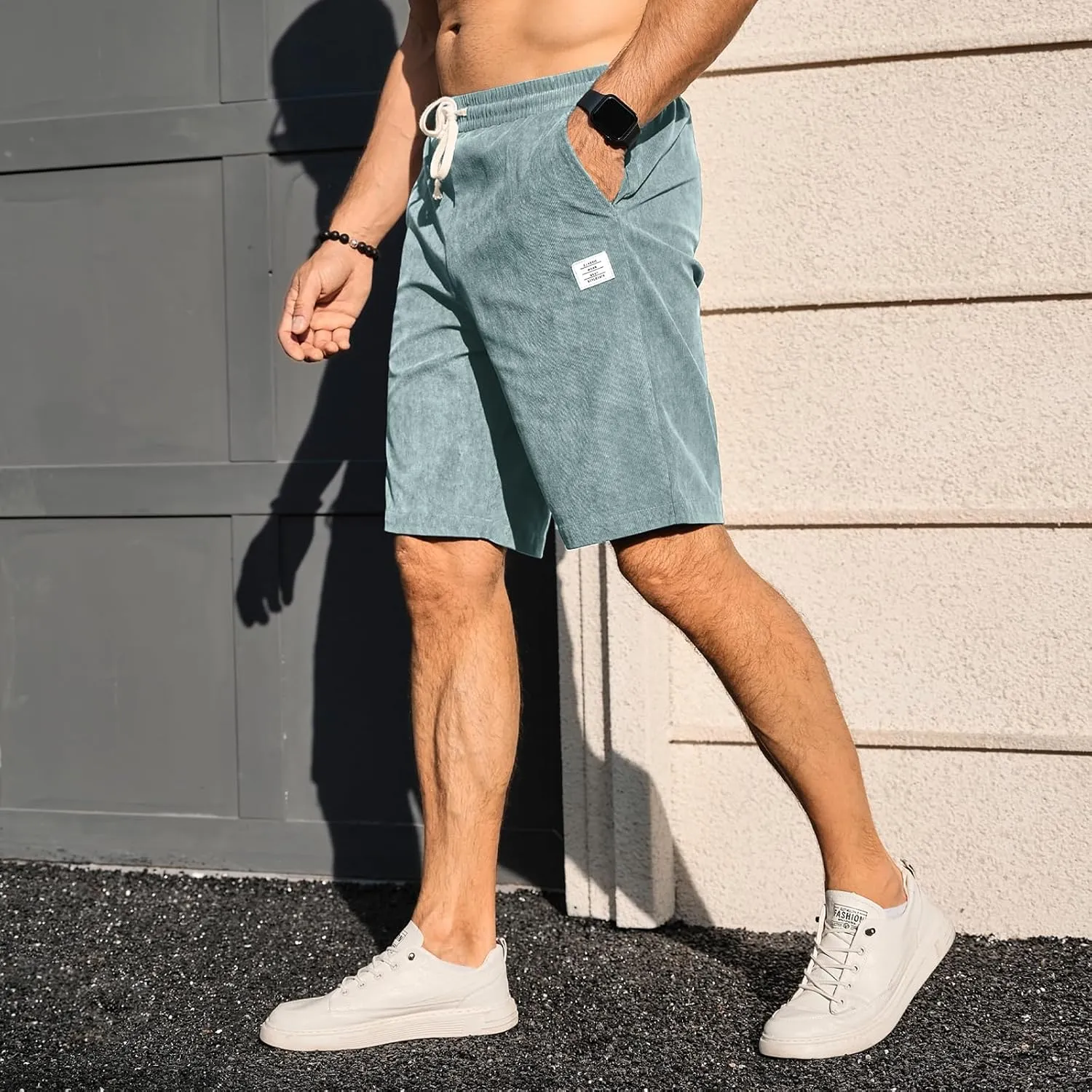 HOTake Mens Corduroy Shorts Casual Elastic Waist Drawstring Summer Beach Loose Fit Shorts