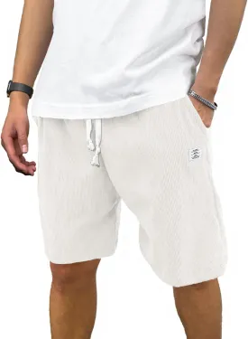 HOTake Mens Corduroy Shorts Casual Elastic Waist Drawstring Summer Beach Loose Fit Shorts