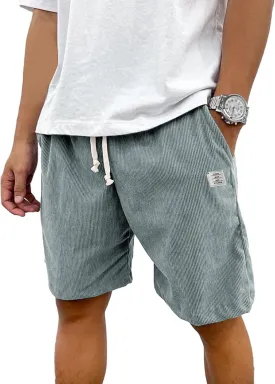 HOTake Mens Corduroy Shorts Casual Elastic Waist Drawstring Summer Beach Loose Fit Shorts