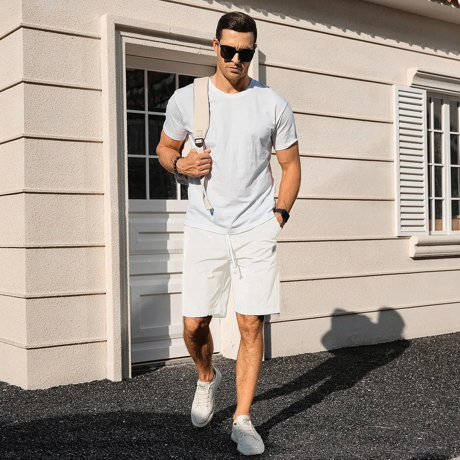HOTake Mens Corduroy Shorts Casual Elastic Waist Drawstring Summer Beach Loose Fit Shorts