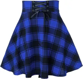 IDEALSANXUN Gothic Plaid Mini Skirts for Women Short High Waist Plaid Skirts
