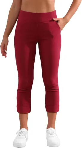 JAMfit Women's Pull-On Capri Pants Stretch High Waist Dressy Casual Cropped Pants with Pockets