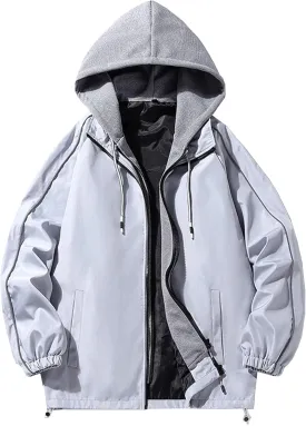 JEShifangjiusu Mens Jacket Windbreaker Casual Lightweight Outdoor Bomber Coats Loose Running Waterproof Jackets with Hood