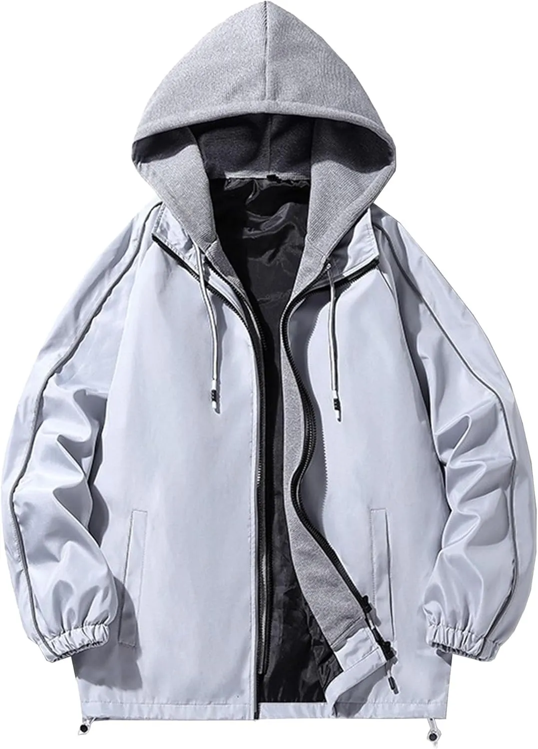 JEShifangjiusu Mens Jacket Windbreaker Casual Lightweight Outdoor Bomber Coats Loose Running Waterproof Jackets with Hood