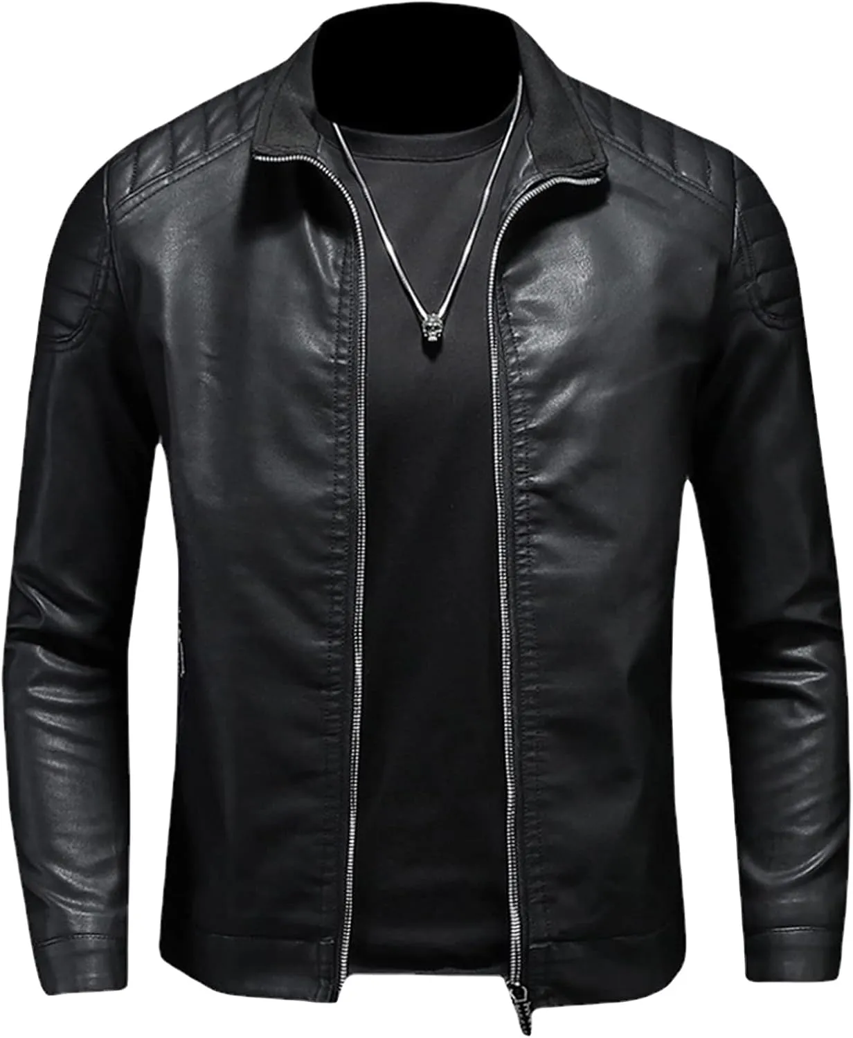 JEShifangjiusu Men'S Stand Collar Fleece Lined Outwear Bomber Faux Leather Sports Jacket Winter Motorcycle Lightweight Coat