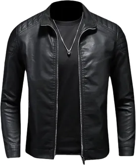 JEShifangjiusu Men'S Stand Collar Fleece Lined Outwear Bomber Faux Leather Sports Jacket Winter Motorcycle Lightweight Coat