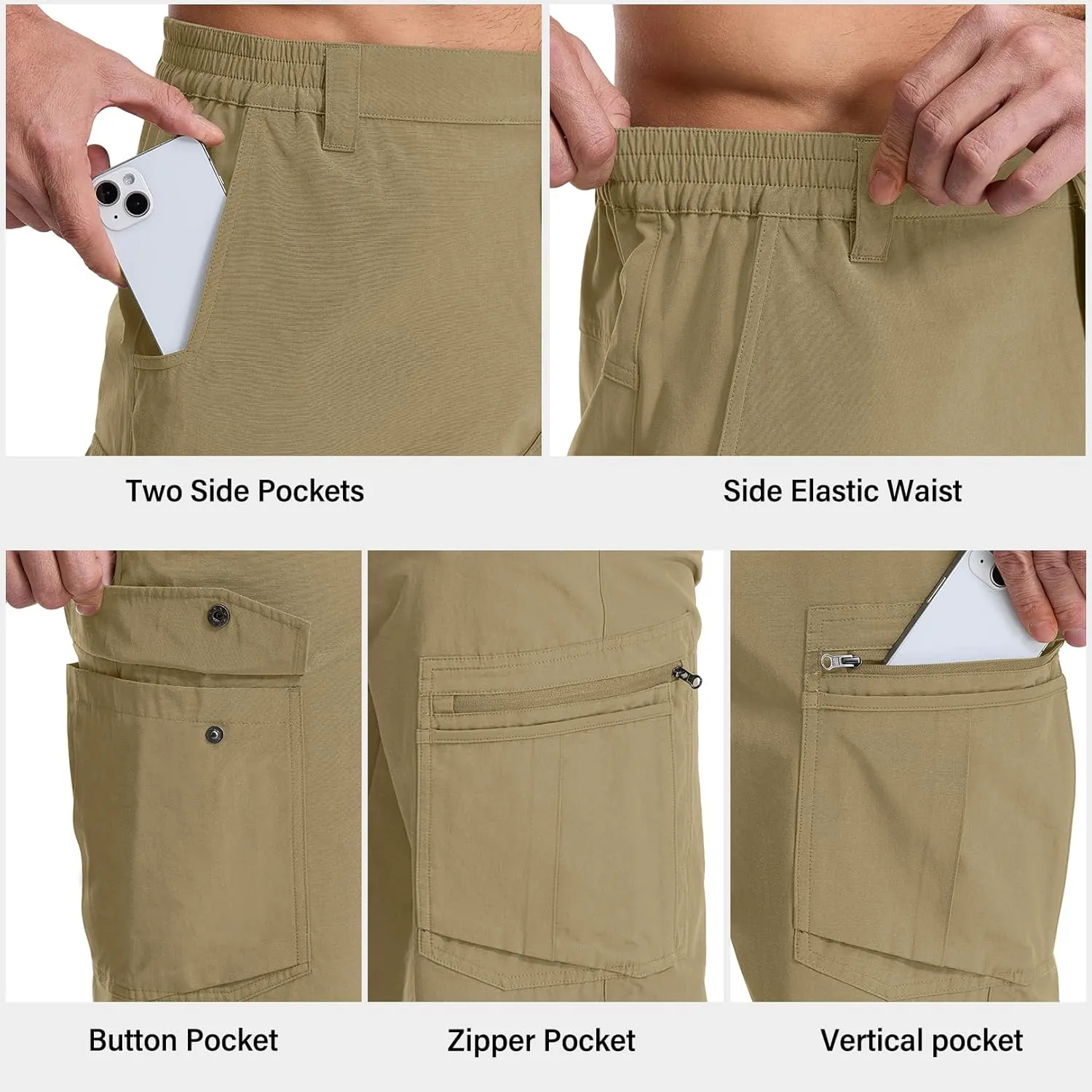 Jessie Kidden Mens Stretch Casual Lightweight Water Resistant Quick Dry Cargo Fishing Hiking Shorts