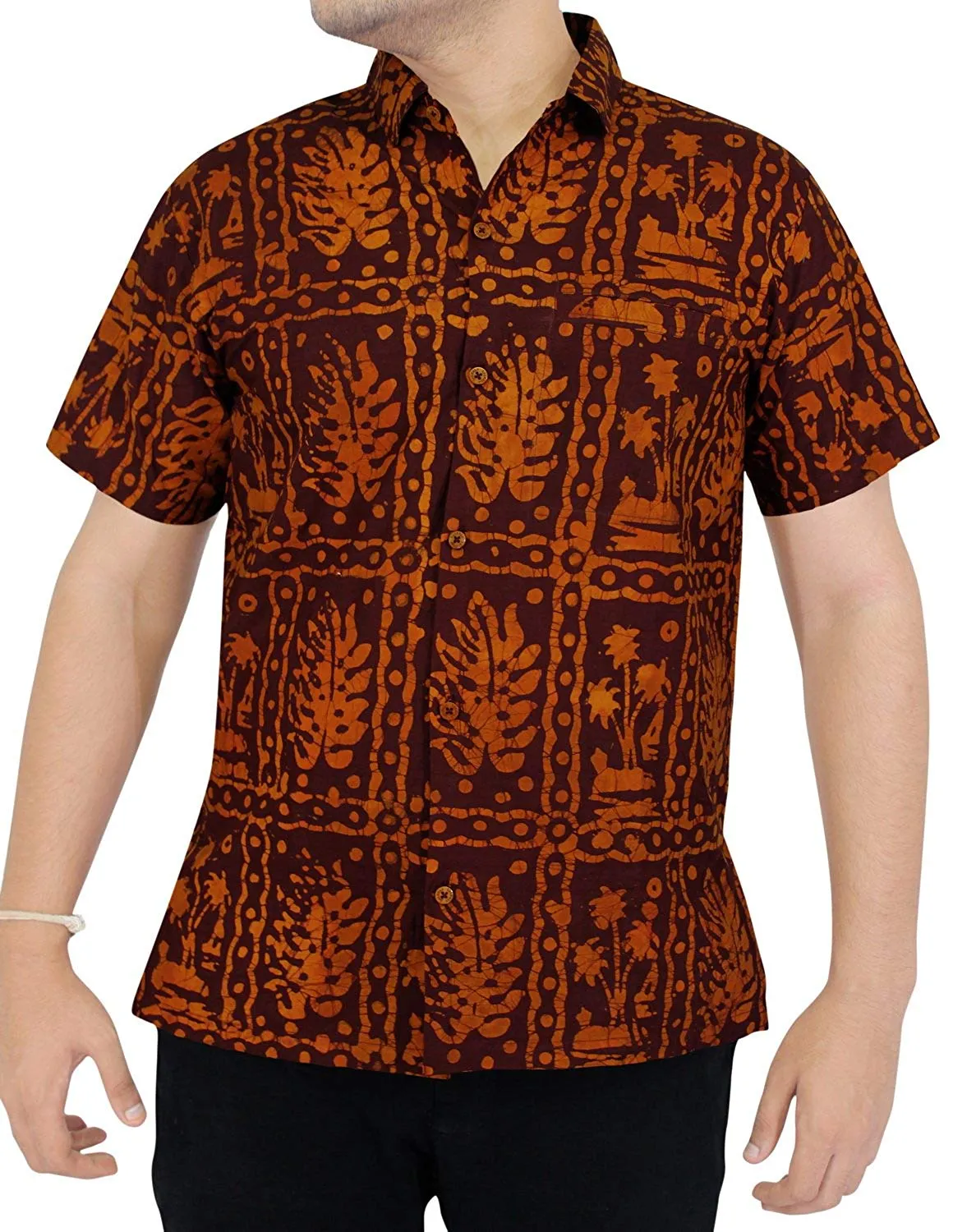 LA LEELA Shirt Casual Button Down Short Sleeve Beach Shirt Men Aloha Pocket 23