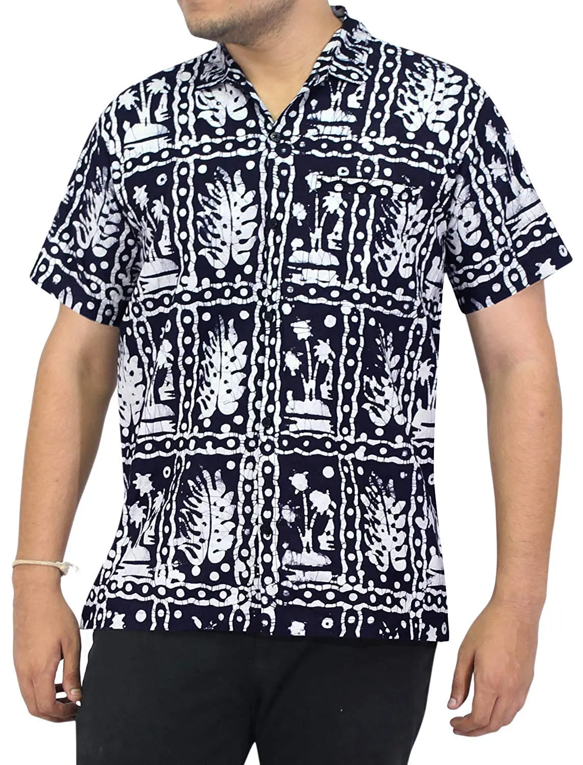 LA LEELA Shirt Casual Button Down Short Sleeve Beach Shirt Men Aloha Pocket 23