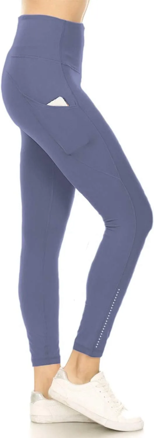 Leggings Depot Women's High Waisted Reflective Yoga Pants with Pockets Athletic Leggings