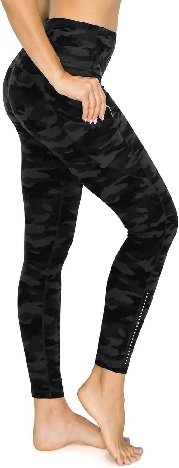 Leggings Depot Women's High Waisted Reflective Yoga Pants with Pockets Athletic Leggings
