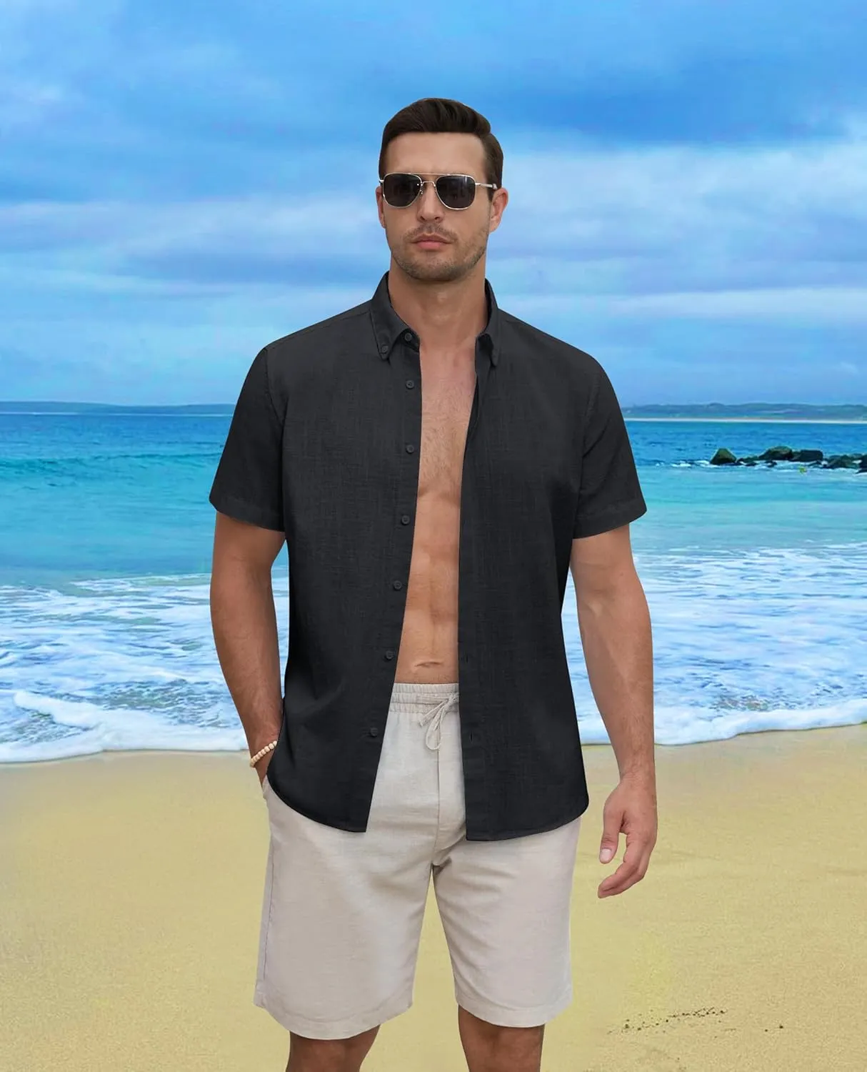 Linen Shirts for Men Short Sleeve Linen Button Down Shirts Hawaiian Shirt for Men Beach Shirts Summer Shirts