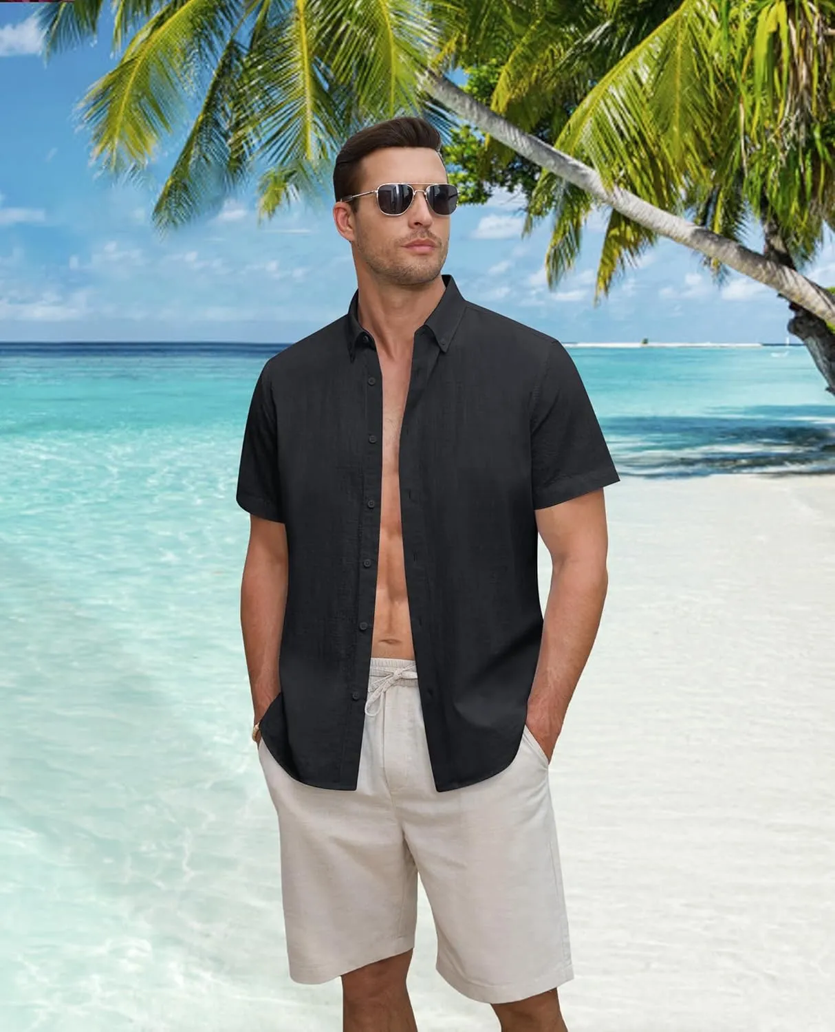 Linen Shirts for Men Short Sleeve Linen Button Down Shirts Hawaiian Shirt for Men Beach Shirts Summer Shirts