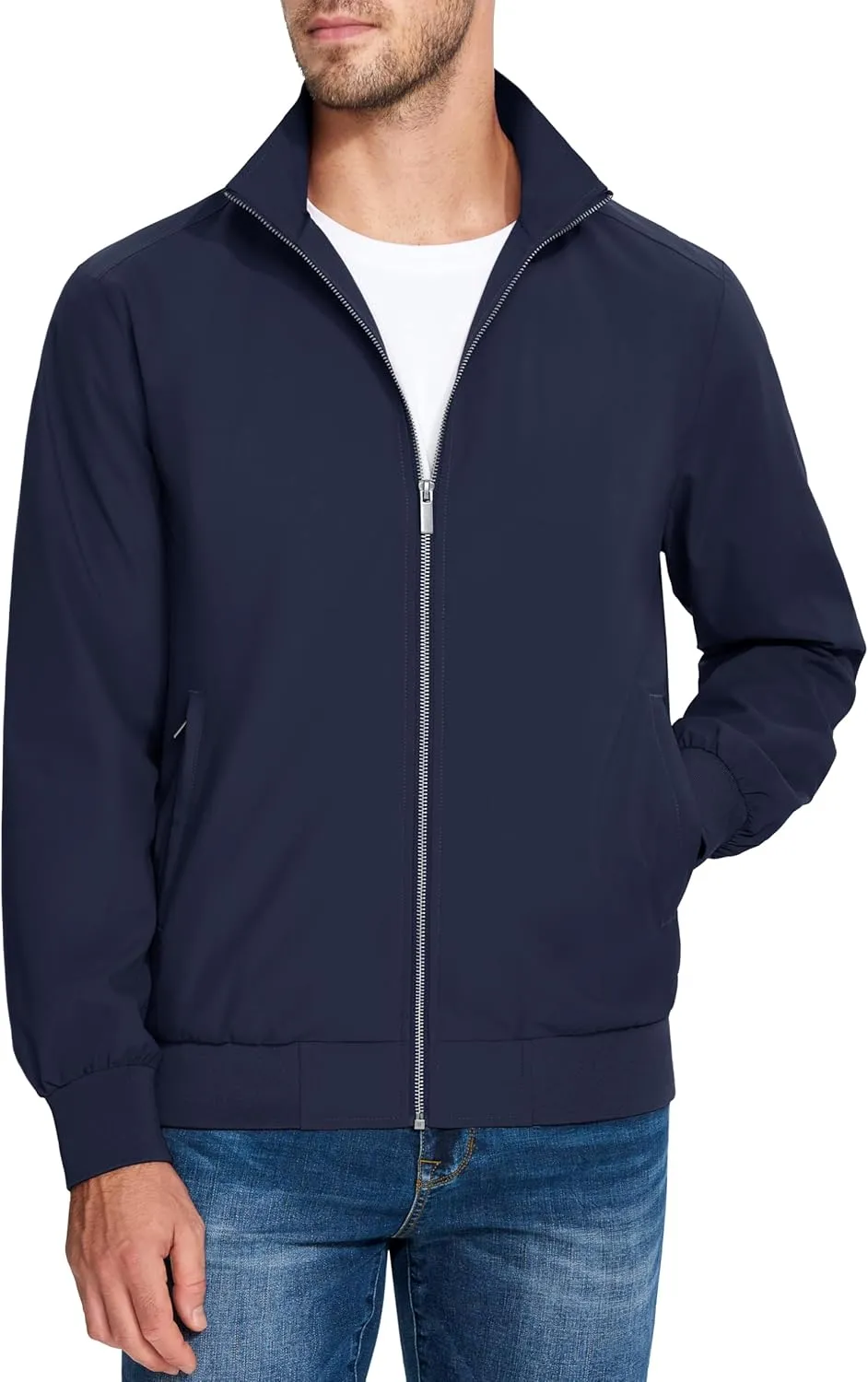 MAGCOMSEN Men's Lightweight Bomber Jacket Windproof Water Resistant Zip Up Coat Stand Up Collar Windbreaker with 3 Pockets