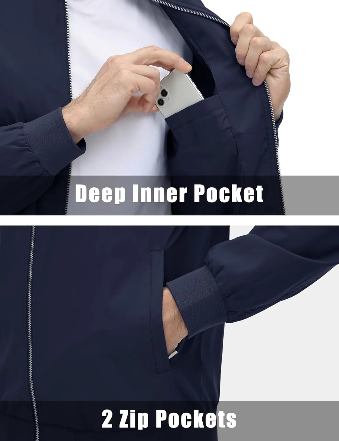 MAGCOMSEN Men's Lightweight Bomber Jacket Windproof Water Resistant Zip Up Coat Stand Up Collar Windbreaker with 3 Pockets