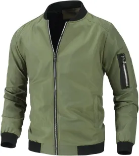 Mens Lightweight Bomber Jacket Casual Windbreaker Zip Up Coat with Pockets for Spring Fall