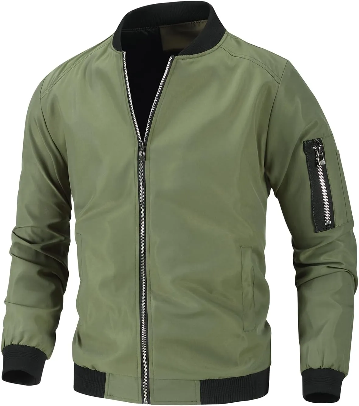 Mens Lightweight Bomber Jacket Casual Windbreaker Zip Up Coat with Pockets for Spring Fall