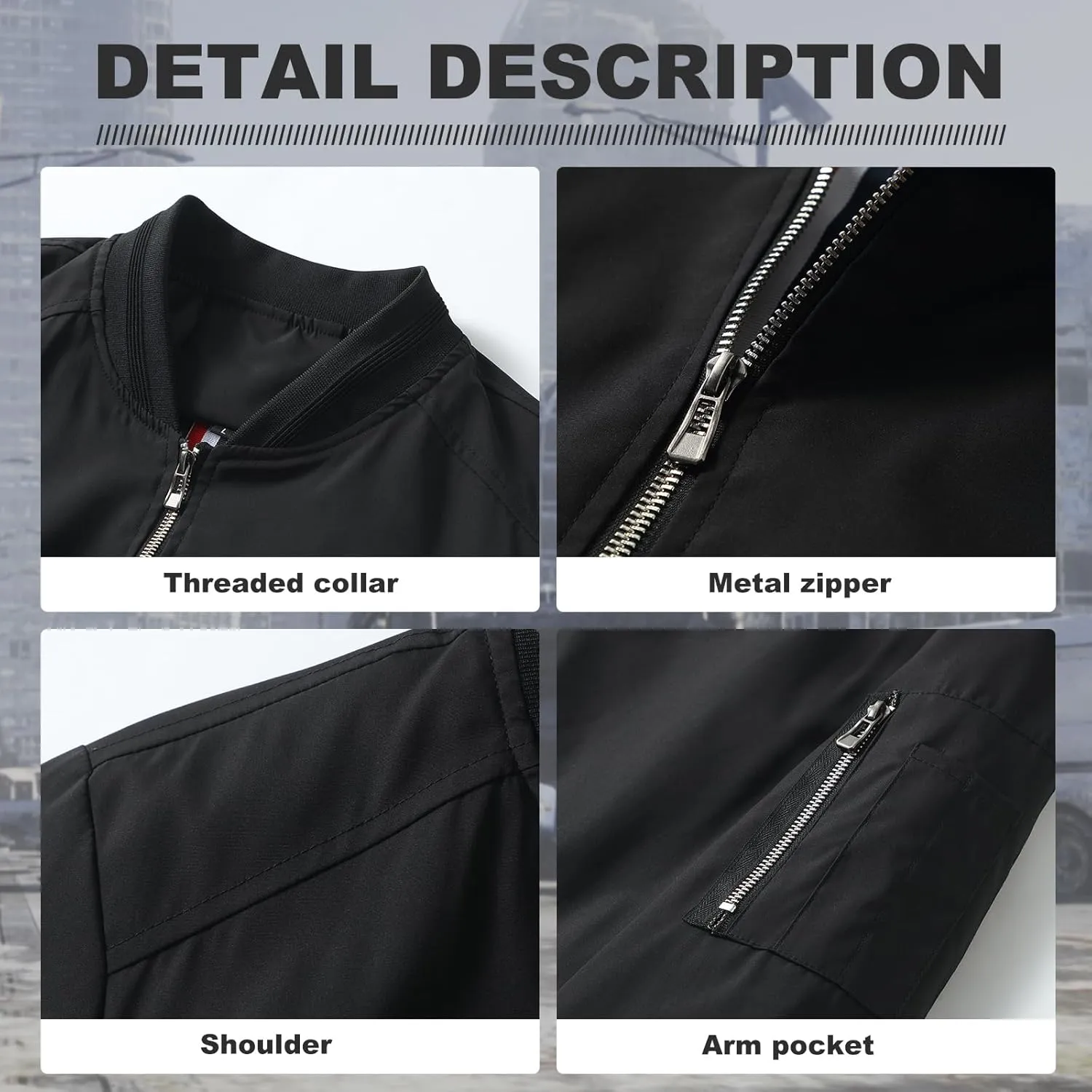 Men's Lightweight Windproof Jacket Flight Bomber Jacket Spring Fall Windbreaker