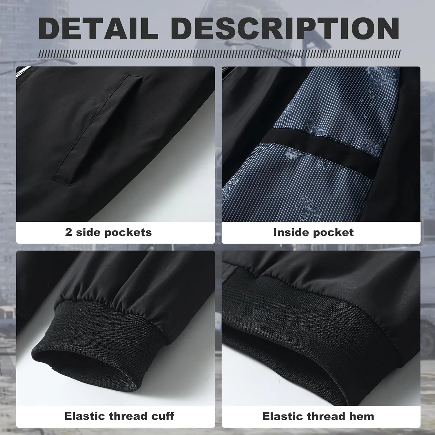 Men's Lightweight Windproof Jacket Flight Bomber Jacket Spring Fall Windbreaker