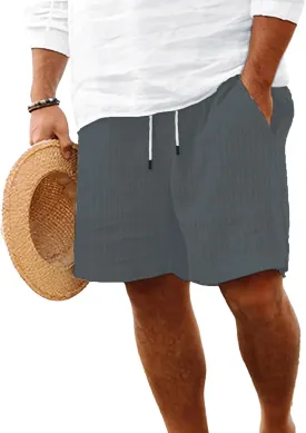Mens Linen Shorts Flat Front Casual Elastic Waist Drawstring Summer Beach Vacation Shorts with Pocket (9Inch)
