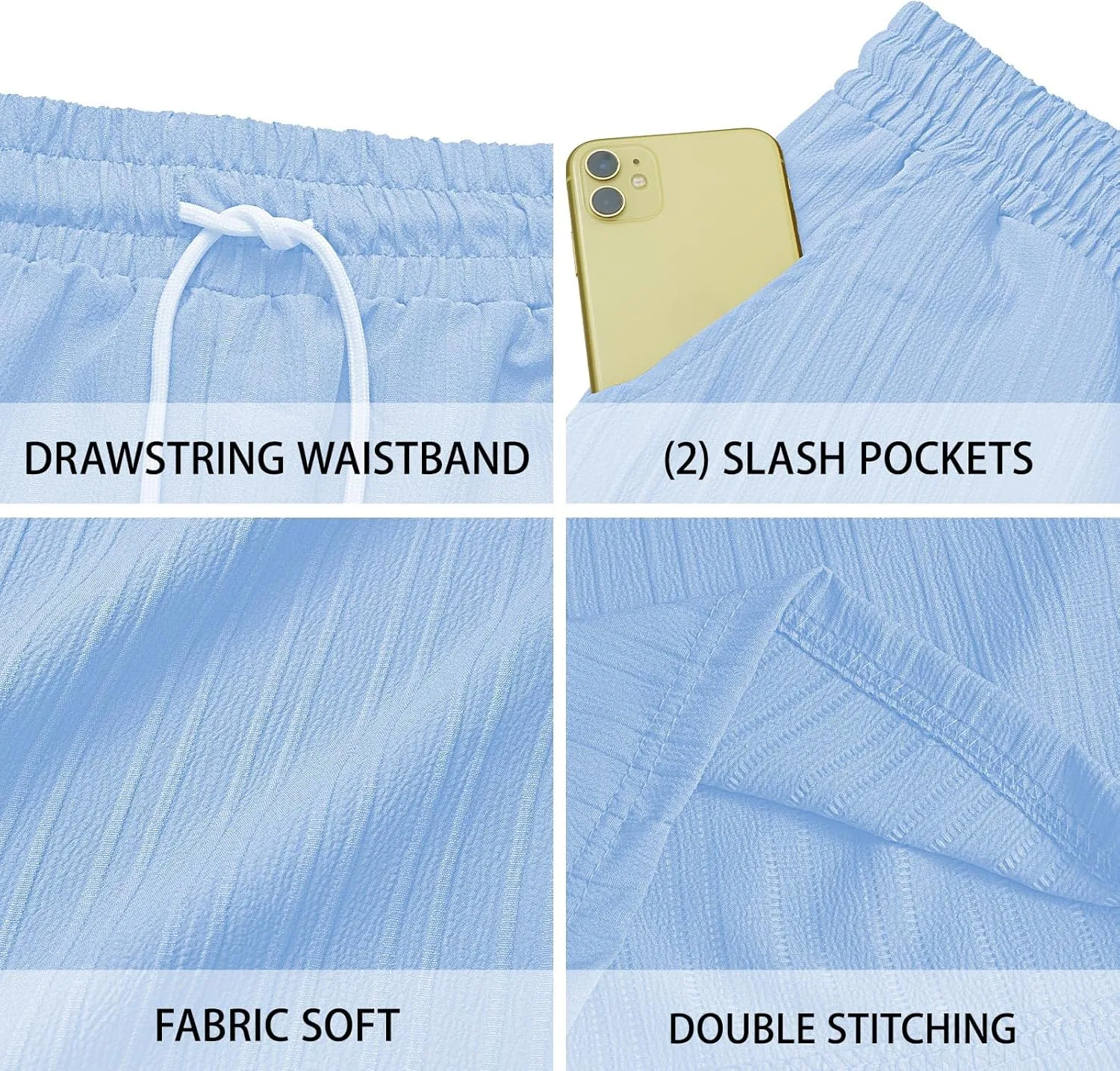 Mens Linen Shorts Flat Front Casual Elastic Waist Drawstring Summer Beach Vacation Shorts with Pocket (9Inch)