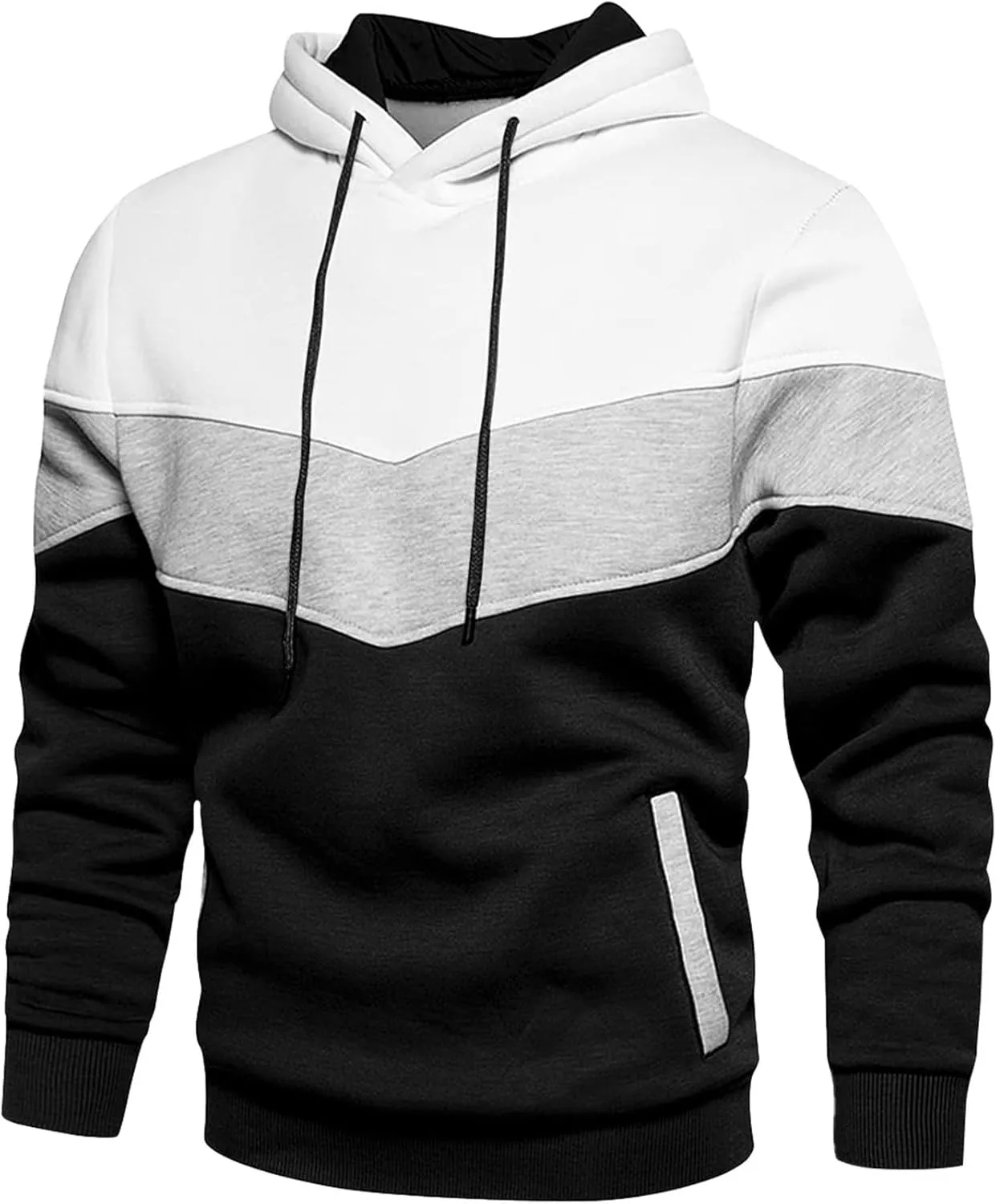 Men's Pullover Fleece Hoodie Sweatshirt Color Block Long Sleeve Novelty Casual Hoodies with Pockets