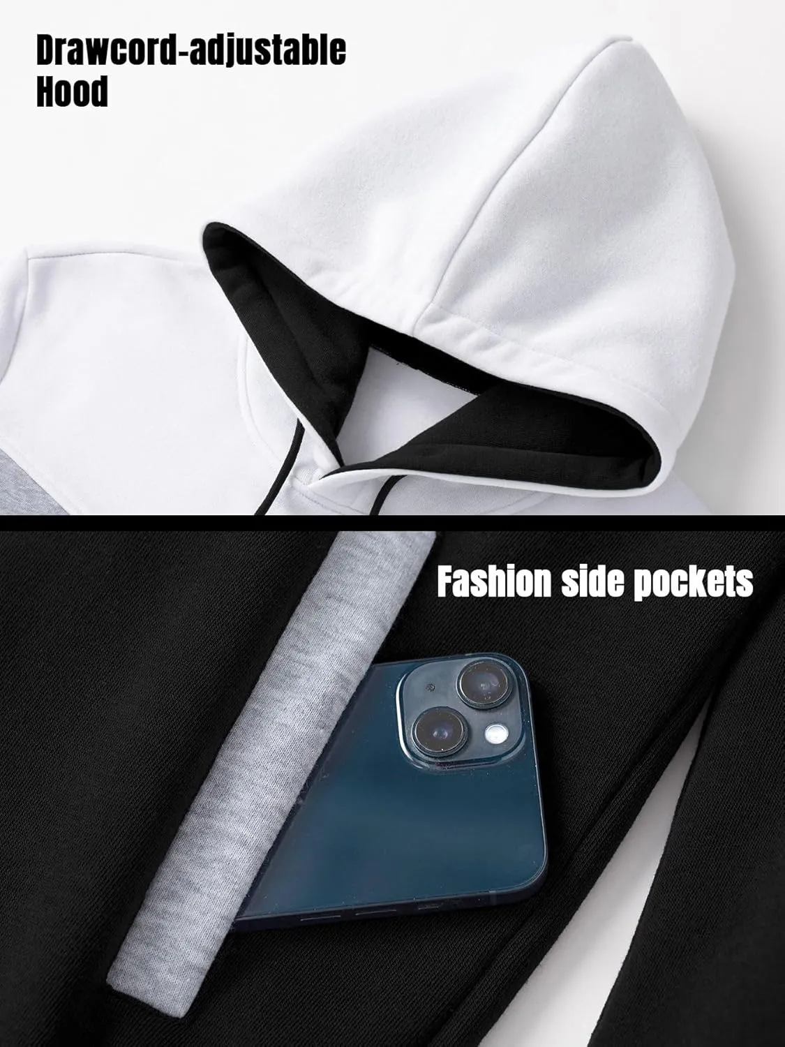 Men's Pullover Fleece Hoodie Sweatshirt Color Block Long Sleeve Novelty Casual Hoodies with Pockets