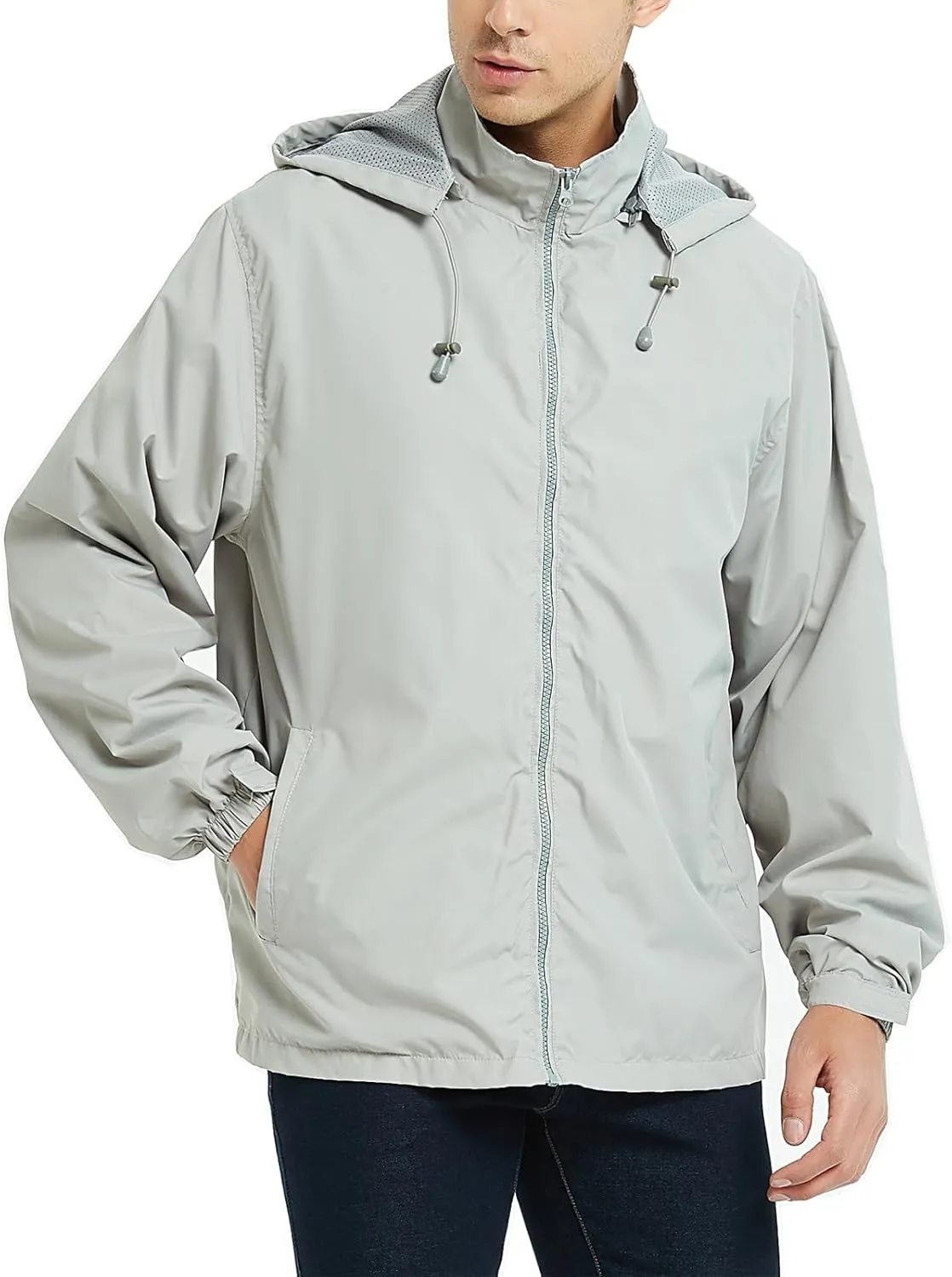 Mywu Mens Windbreaker Jackets Lightweight Rain Jacket Waterproof Raincoat with Hood Outdoor Running Hiking Cycling