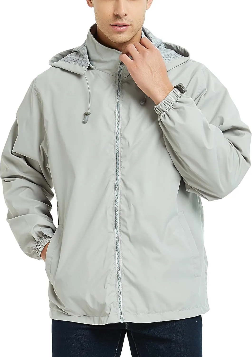 Mywu Mens Windbreaker Jackets Lightweight Rain Jacket Waterproof Raincoat with Hood Outdoor Running Hiking Cycling