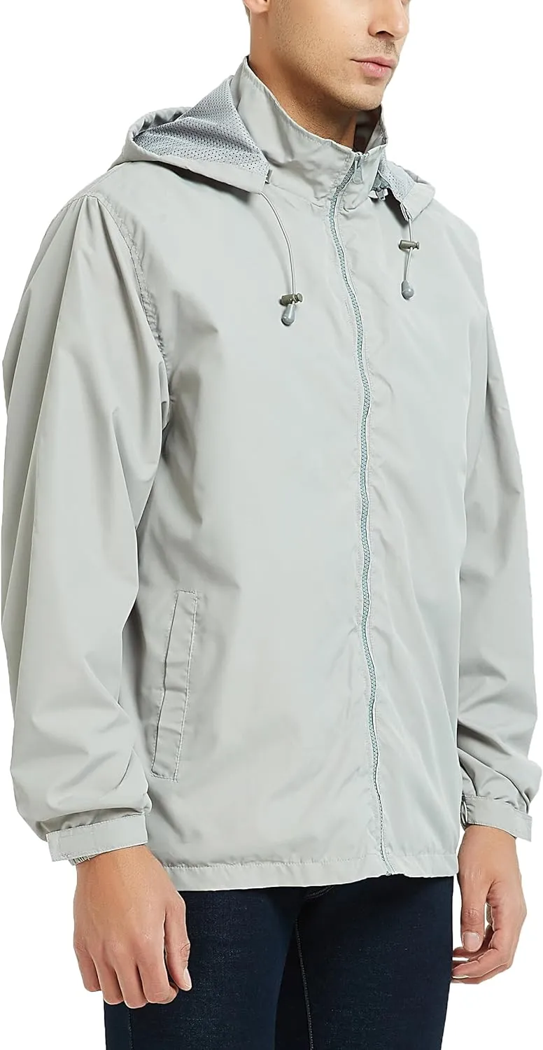 Mywu Mens Windbreaker Jackets Lightweight Rain Jacket Waterproof Raincoat with Hood Outdoor Running Hiking Cycling