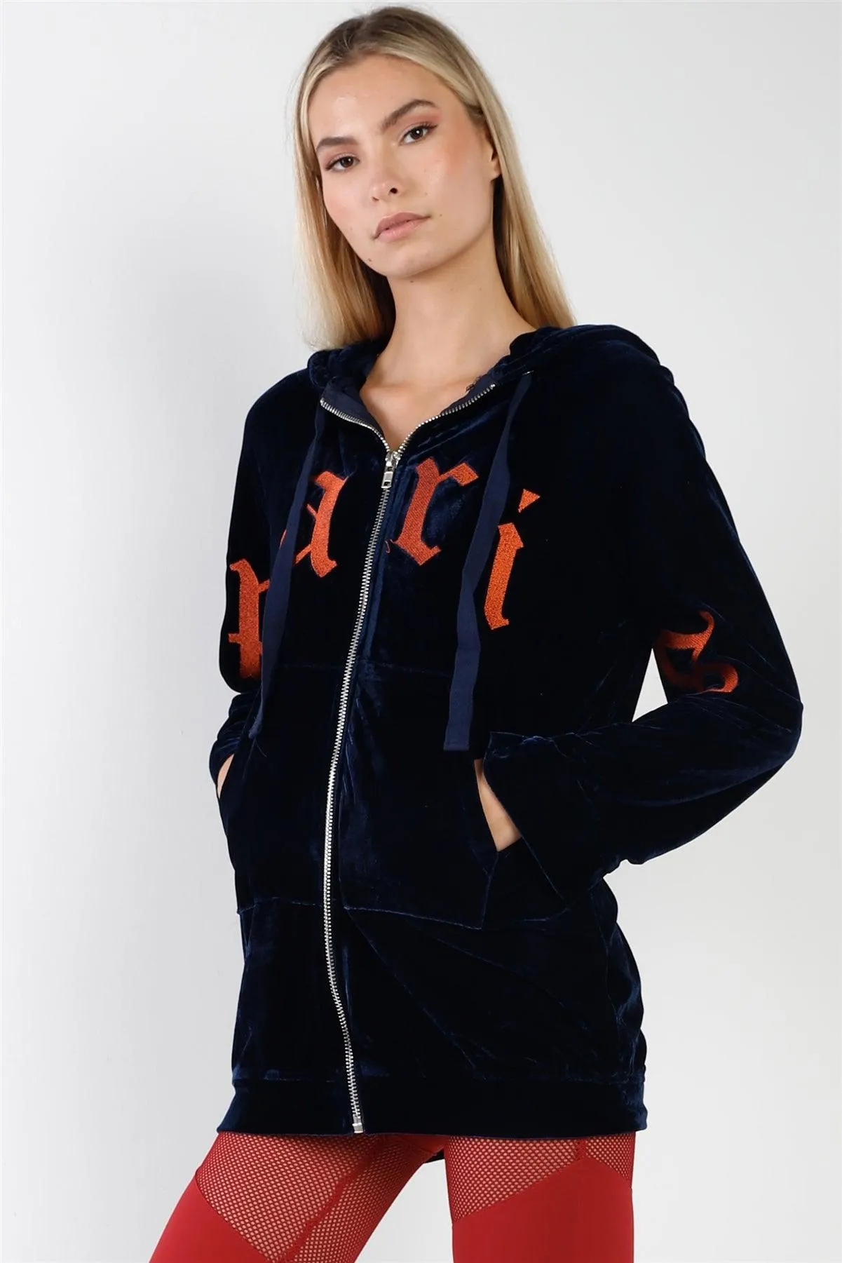 Navy Oversized Graphic Letters Zip Up Hoodie Sweater /2-2-1