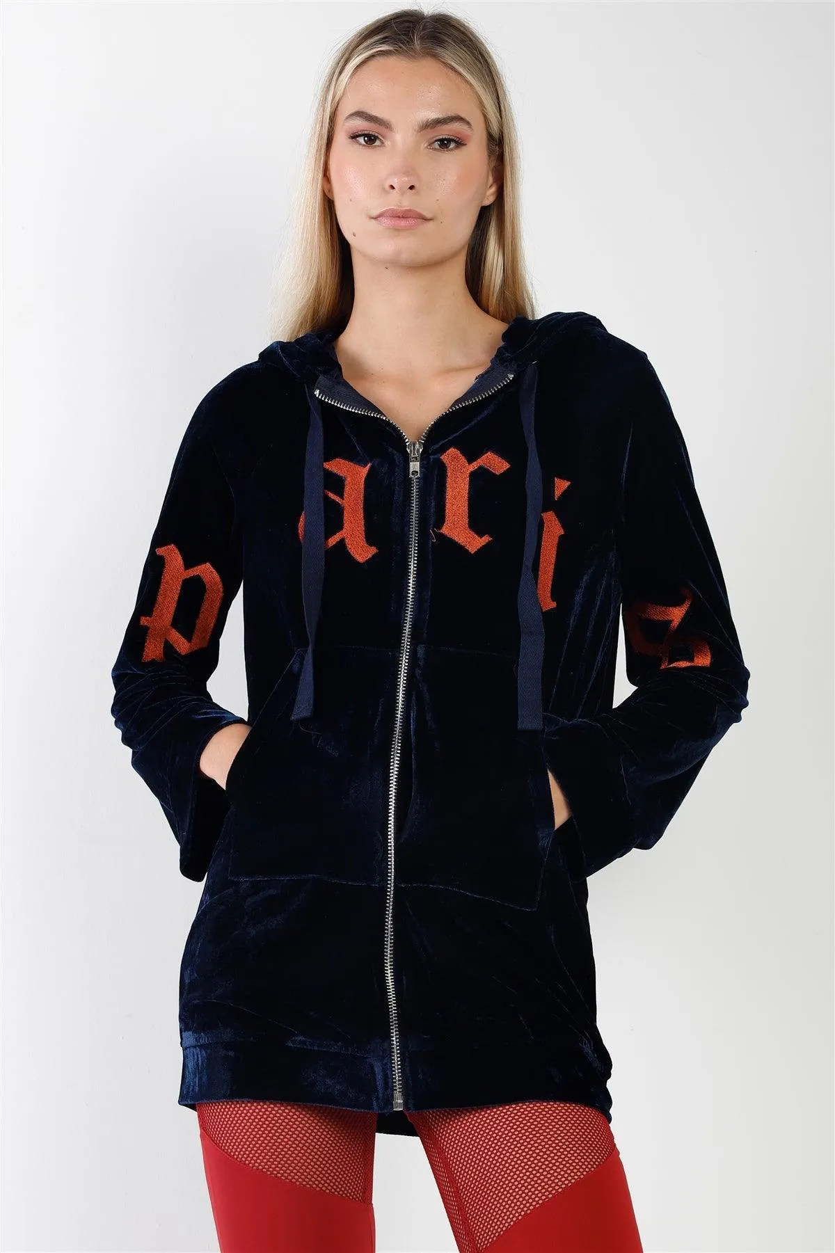 Navy Oversized Graphic Letters Zip Up Hoodie Sweater /2-2-1