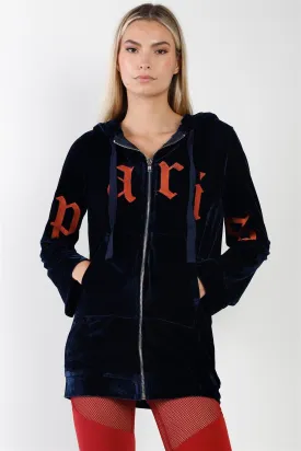 Navy Oversized Graphic Letters Zip Up Hoodie Sweater /2-2-1