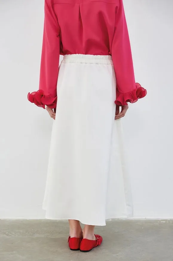 Ole Pleated High Waist Taffeta Skirt Ecru