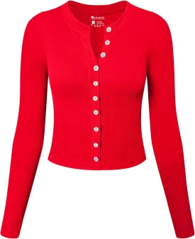 OQQ Womens Long Sleeve Shirts Crew Neck Button Knit Stretch Casual Basic Tops Fitted Tee Shirts