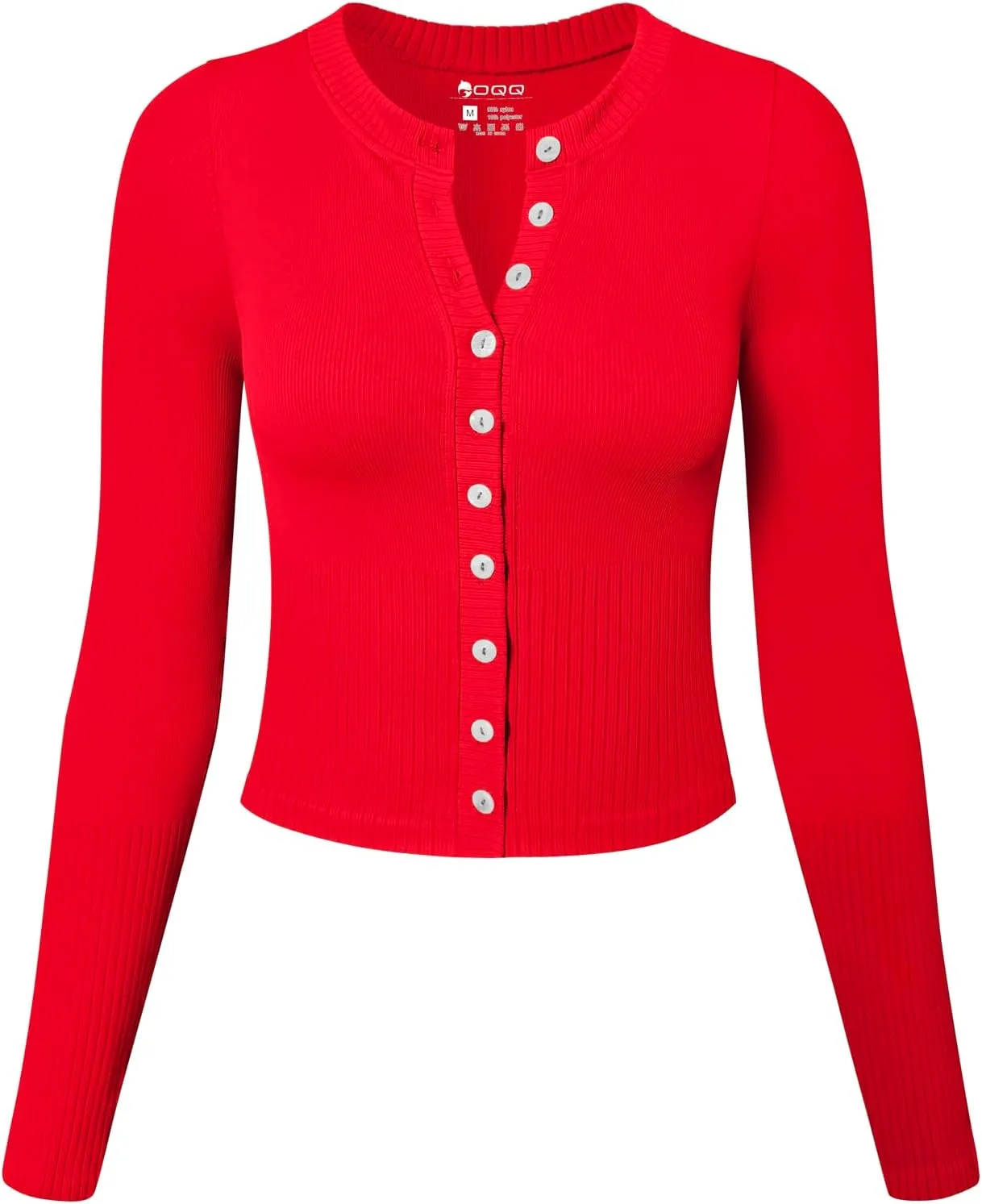 OQQ Womens Long Sleeve Shirts Crew Neck Button Knit Stretch Casual Basic Tops Fitted Tee Shirts