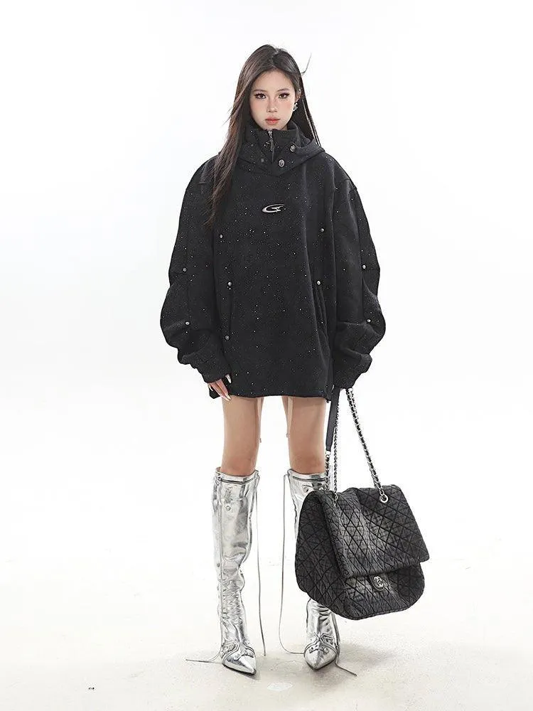 Oversized Button-Up Hoodie Top