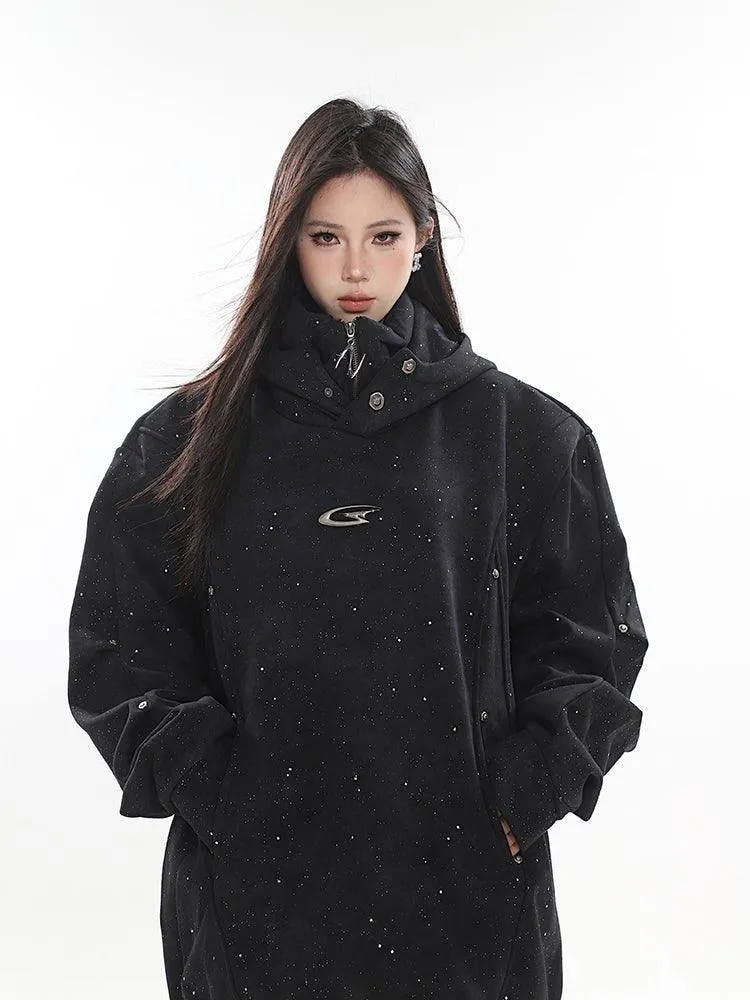 Oversized Button-Up Hoodie Top
