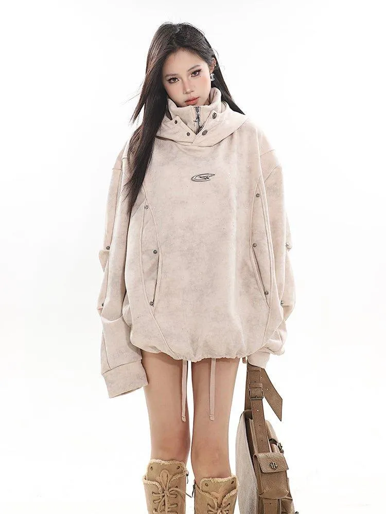 Oversized Button-Up Hoodie Top