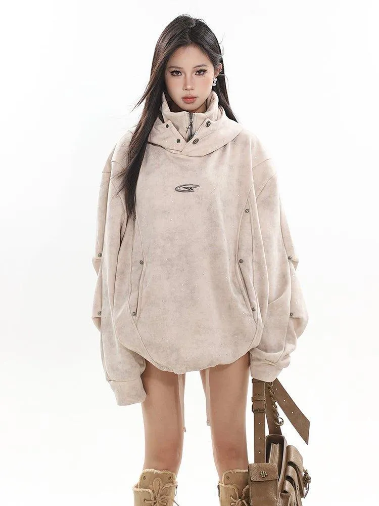 Oversized Button-Up Hoodie Top