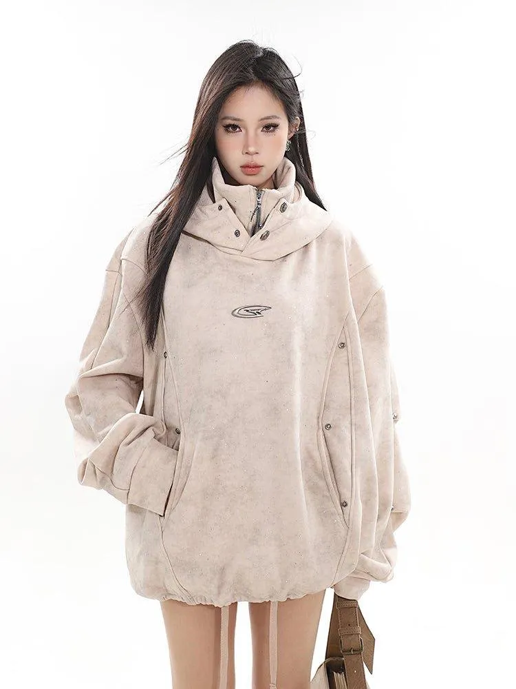 Oversized Button-Up Hoodie Top