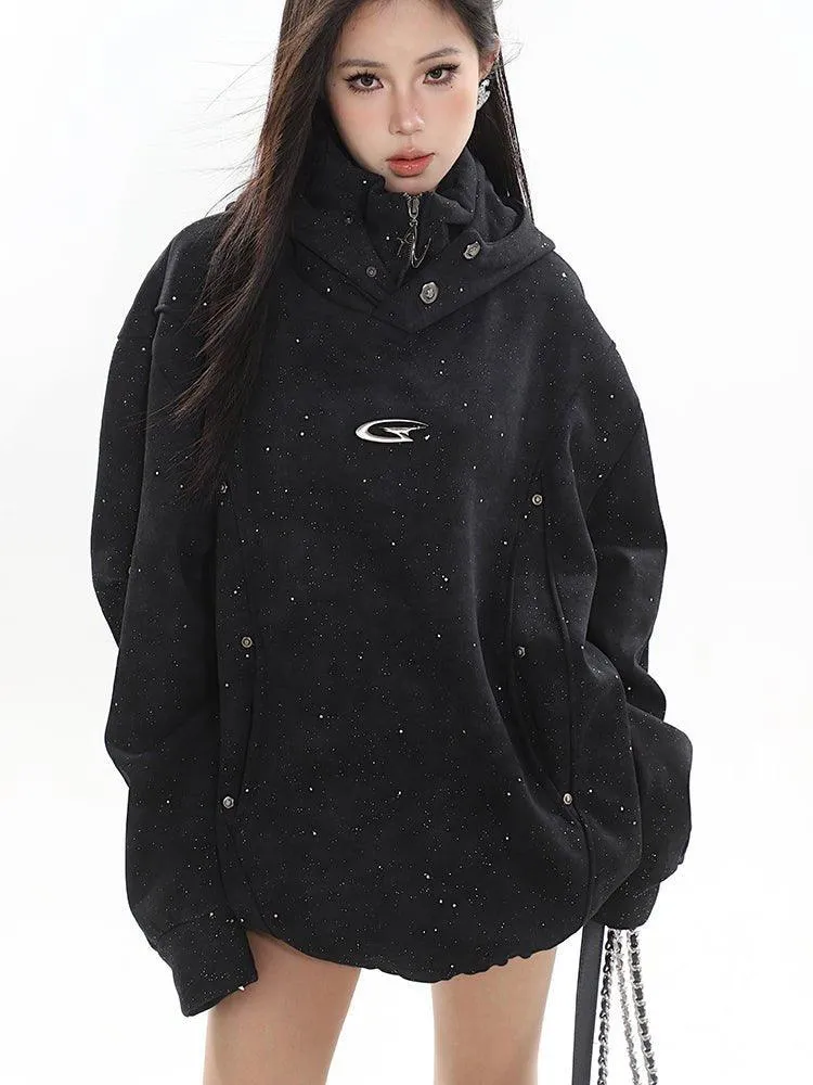 Oversized Button-Up Hoodie Top