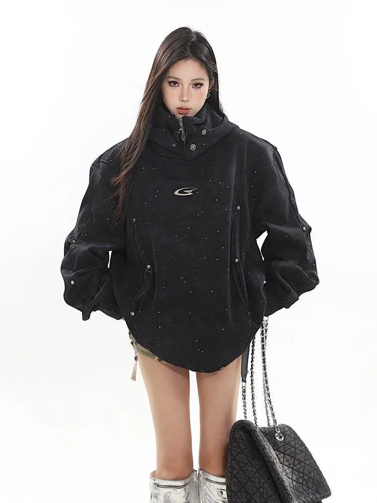 Oversized Button-Up Hoodie Top