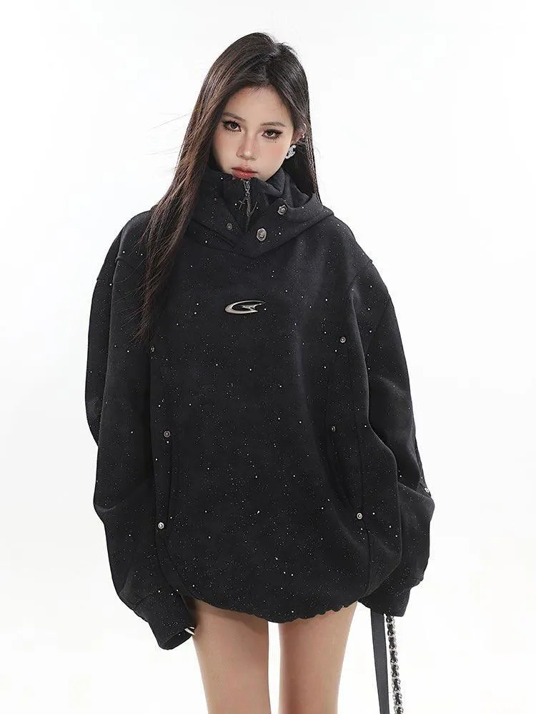 Oversized Button-Up Hoodie Top