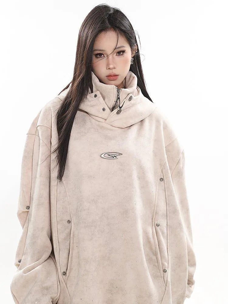 Oversized Button-Up Hoodie Top