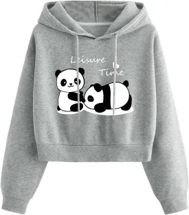 OYOANGLE Women's Casual Long Sleeve Cropped Hoodie Pullover Print Cropped Sweatshirt