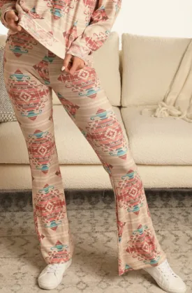 Peach aztec straight pants