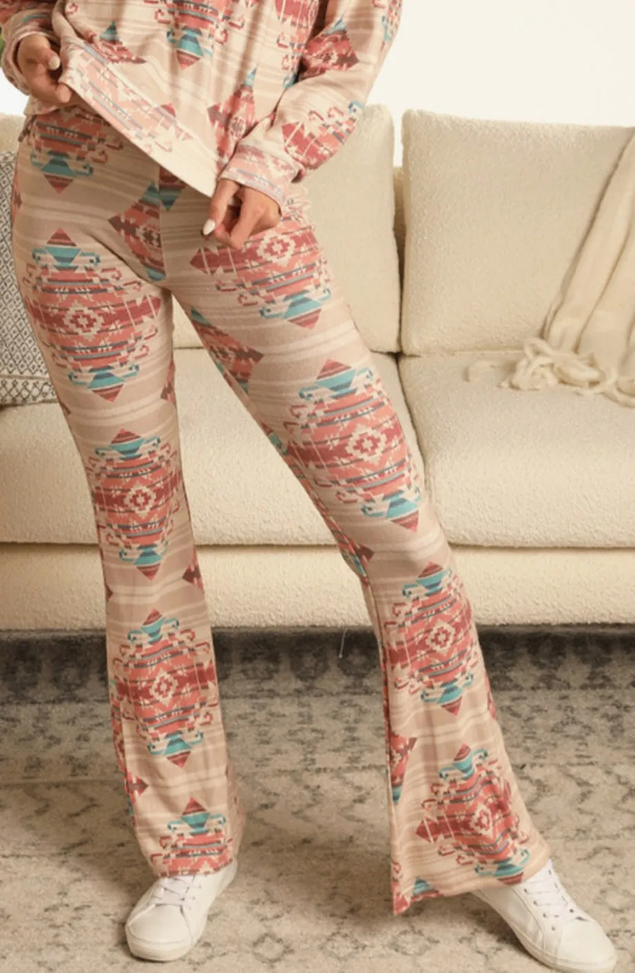 Peach aztec straight pants